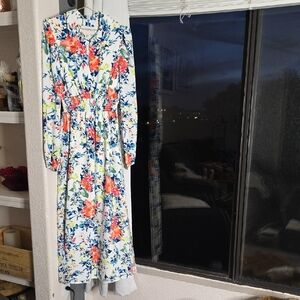 Charles Henry Red and Blue Yellow Floral Long Sleeve Sundress Size Small